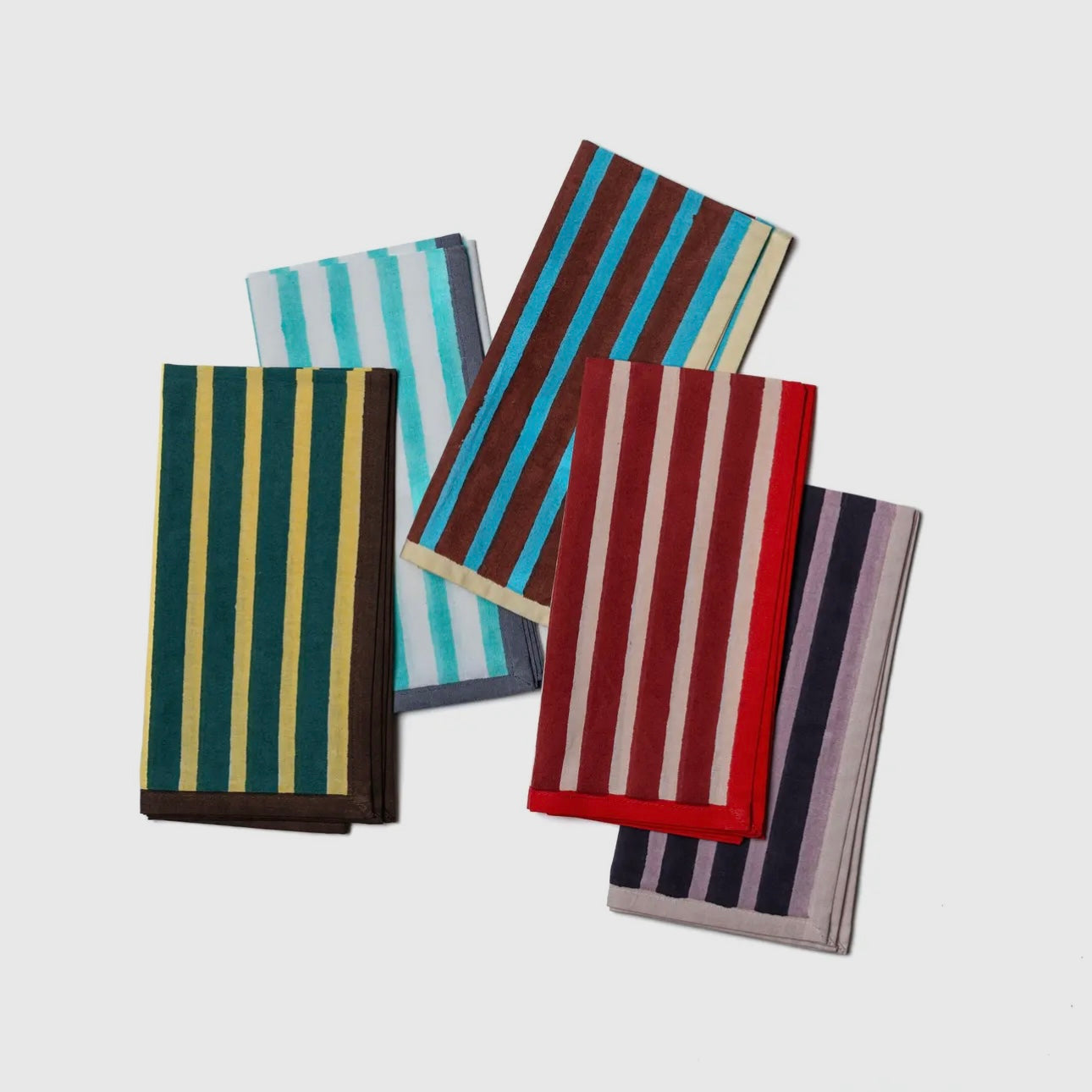 Block Stripe Napkins - Cyan / Russet