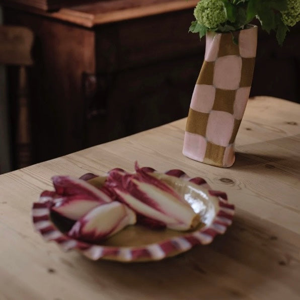 Baby Pink & Burgundy Frill Serving Bowl
