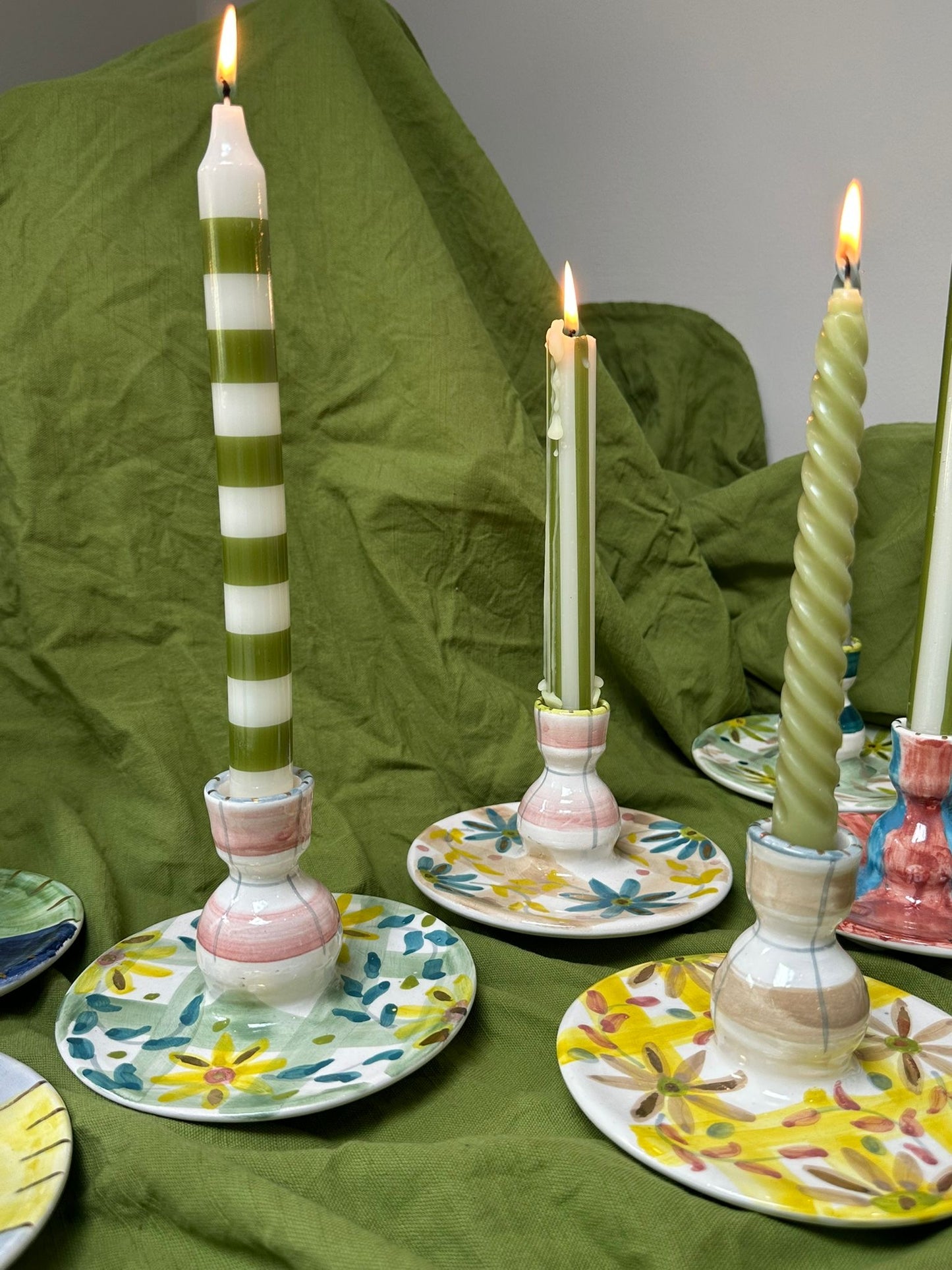 Yellow Check Floral Candlestick