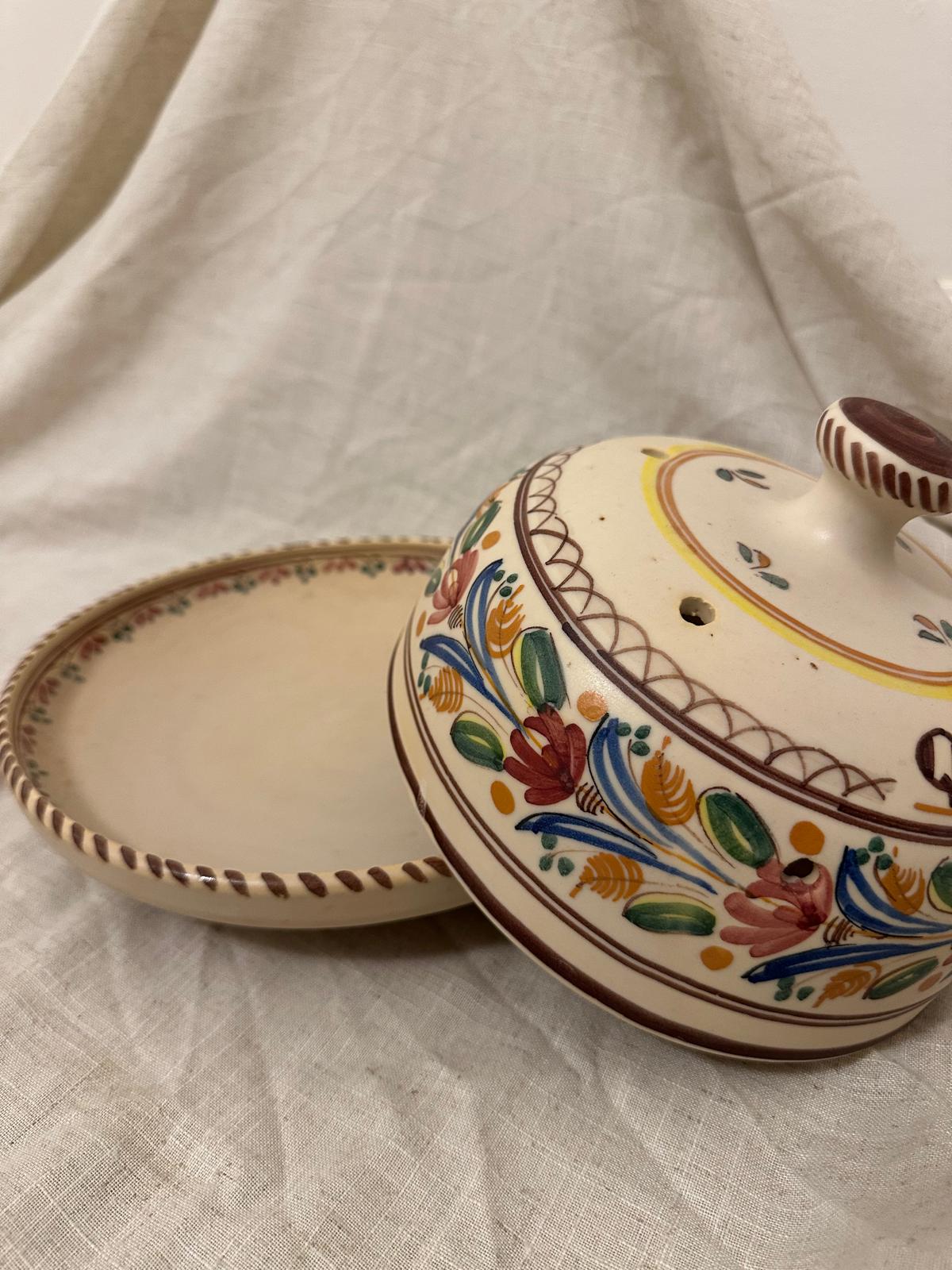 Vintage "Queso" Hand-Painted Cheese Dome
