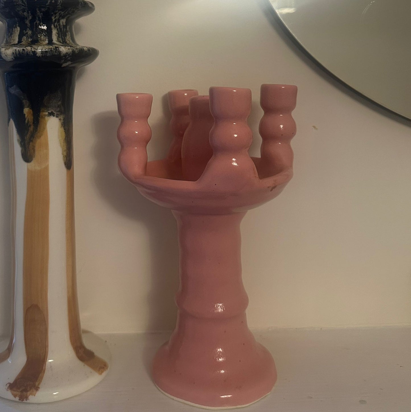 5-Head Ceramic Candelabra - Pink