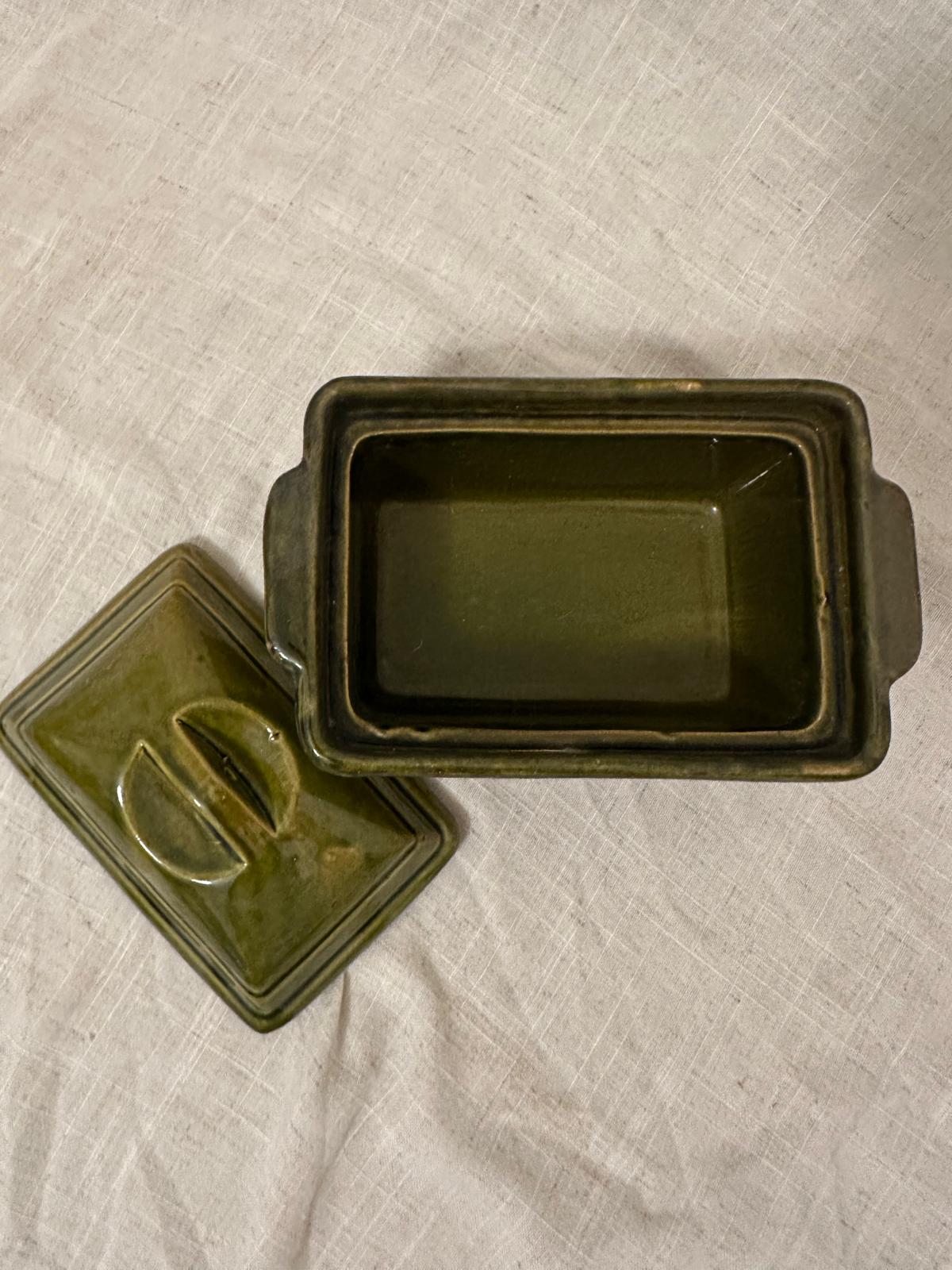 Vintage Olive Glazed Butter Dish