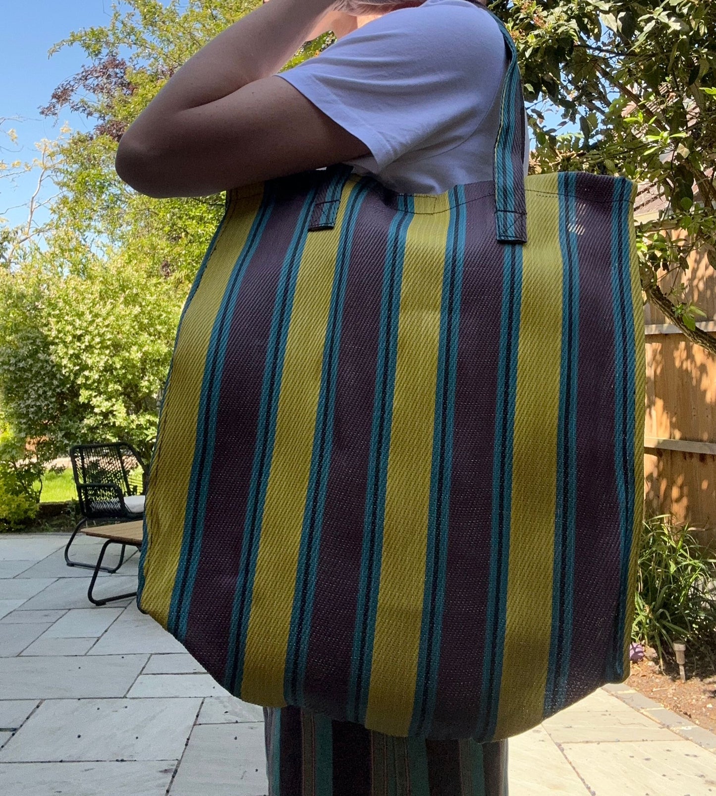 Woven Stripe Shopper Bag - Brown & Yellow