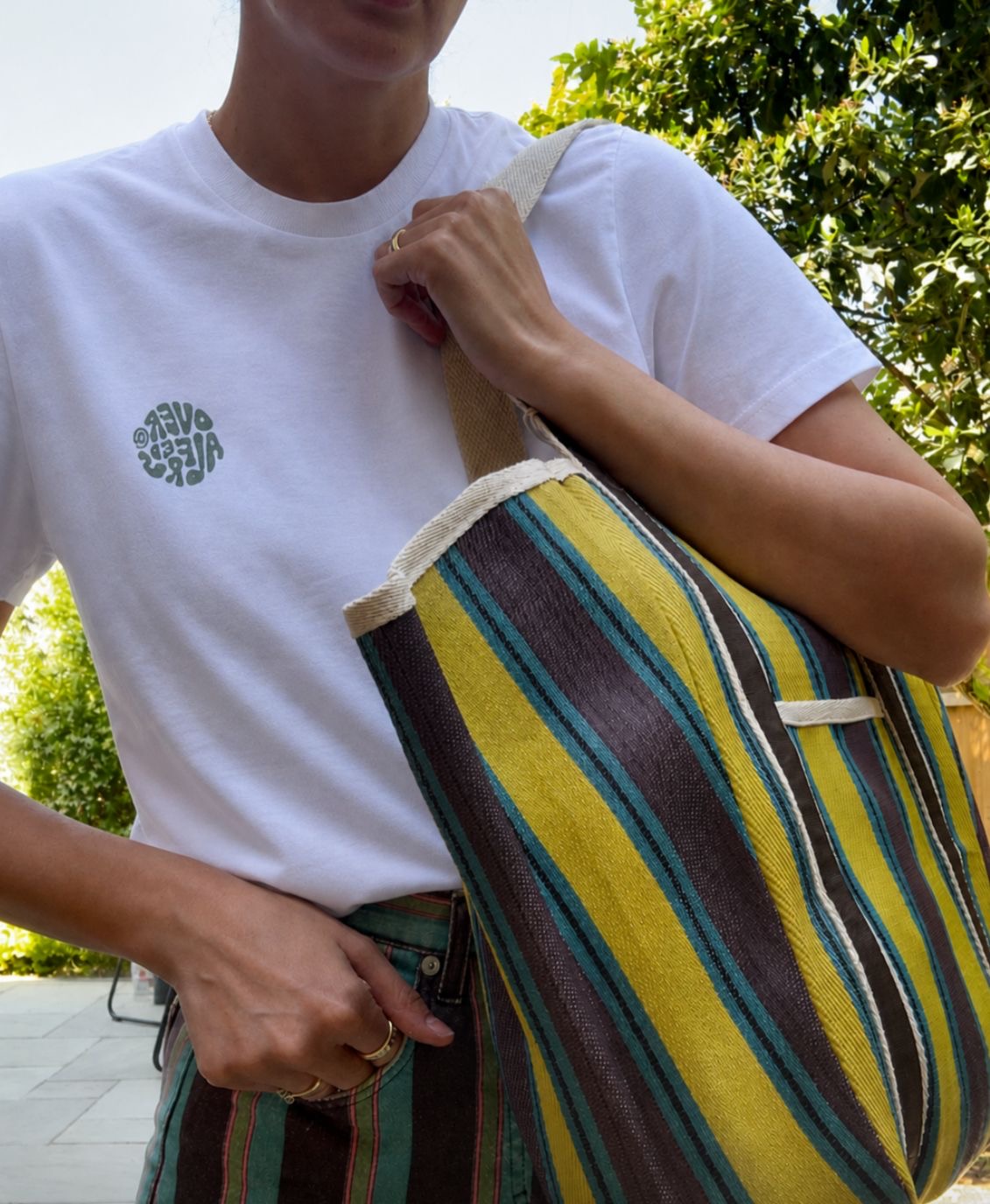 Woven Stripe Tote Bag - Brown & Yellow