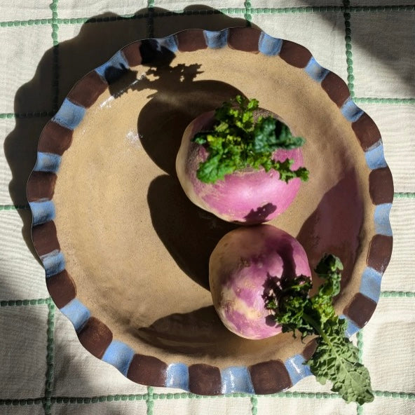 Baby Blue & Chocolate Brown Frill Serving Bowl