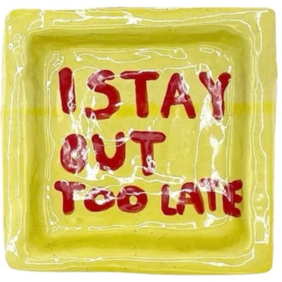 I Stay Out Too Late Trinket Tray - Yellow & Red