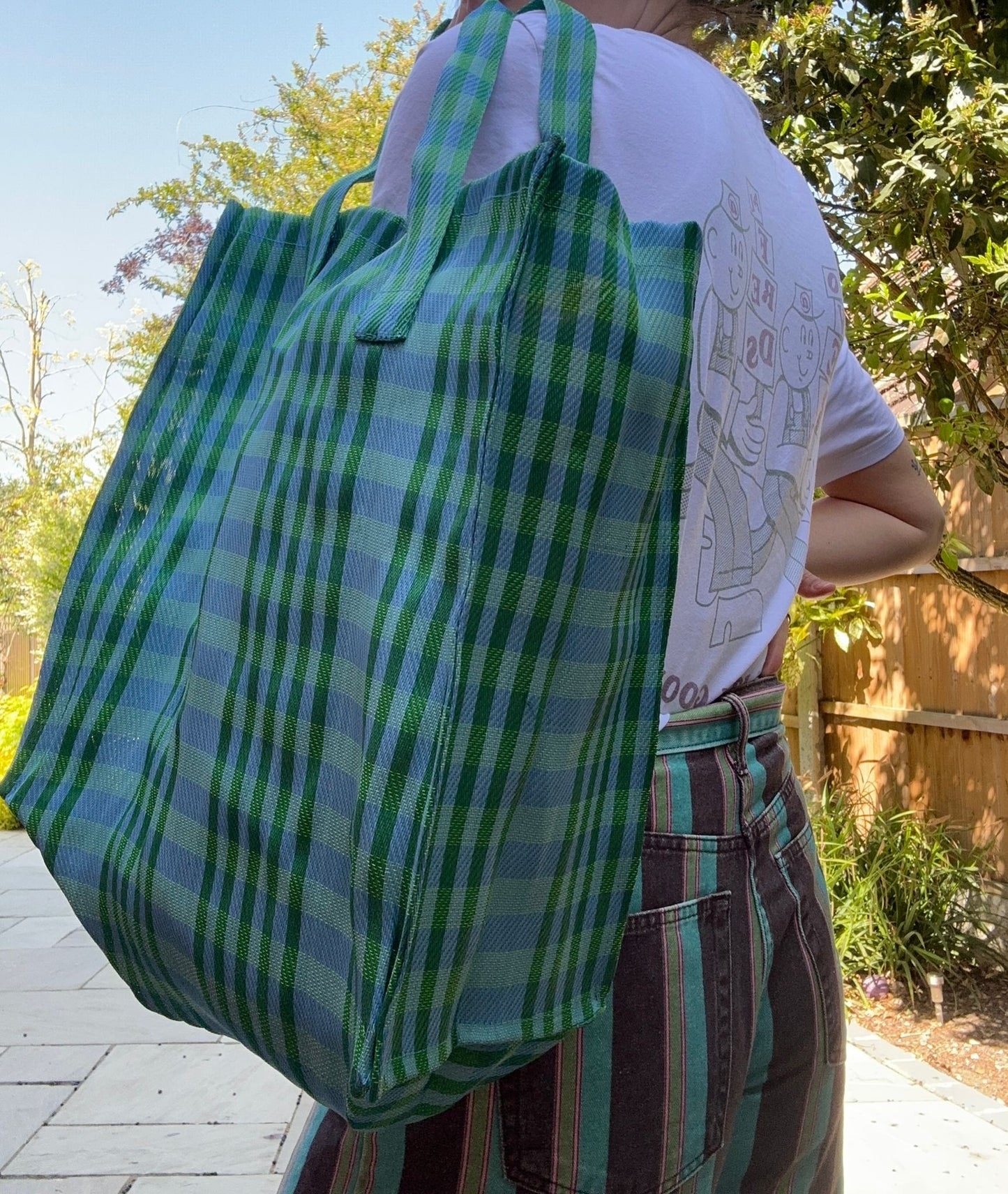 Woven Stripe Shopper Bag - Blue & Green