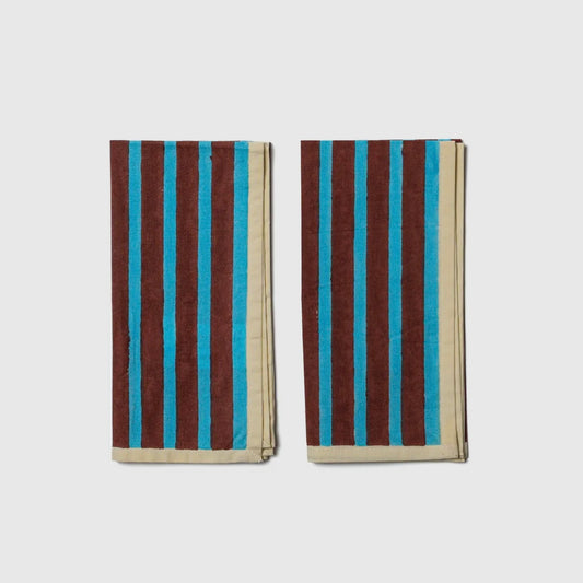 Block Stripe Napkins - Cyan / Russet