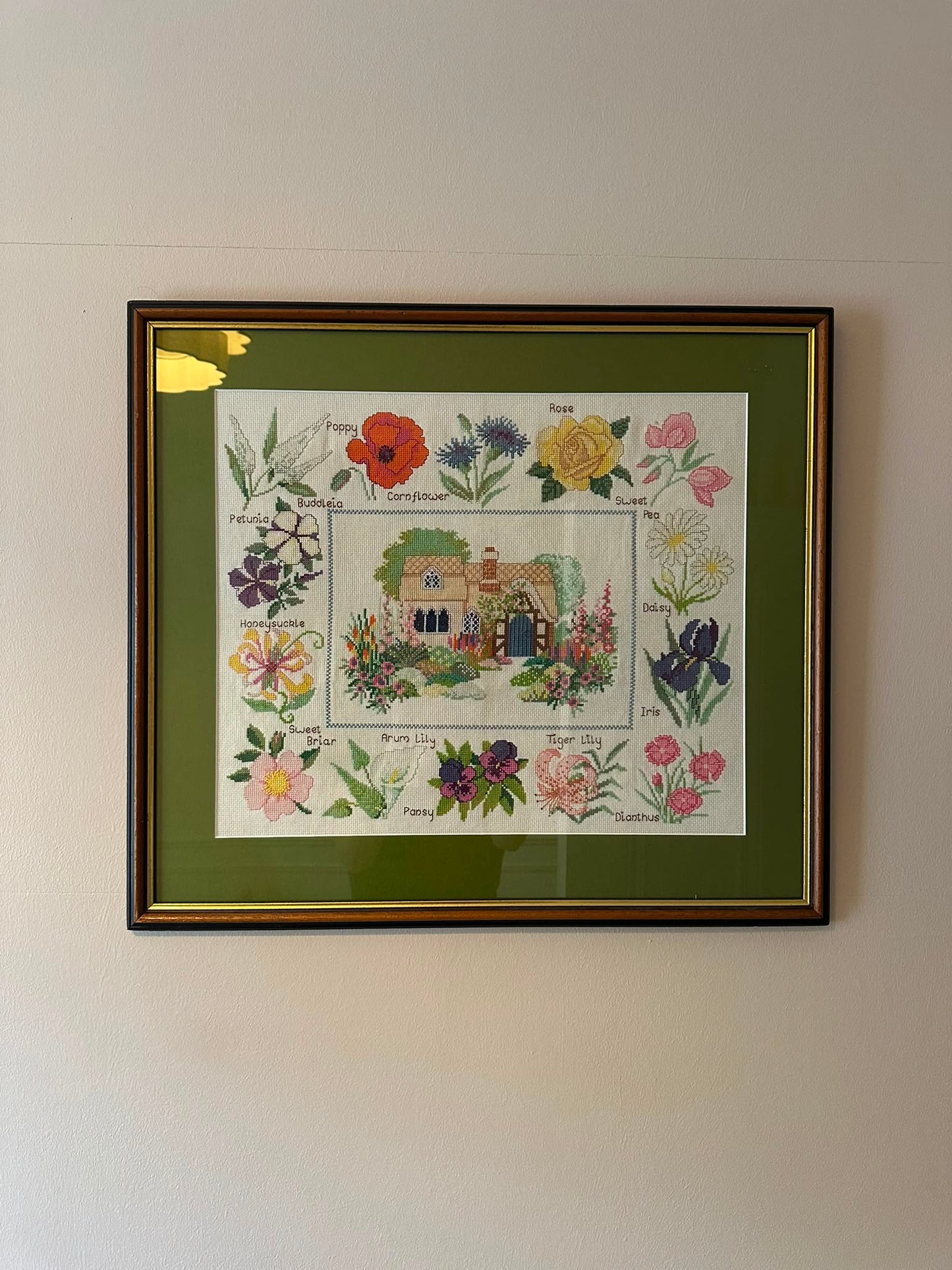 All Our Flowers - Vintage Framed Cottage Garden Cross Stitch Embroidery
