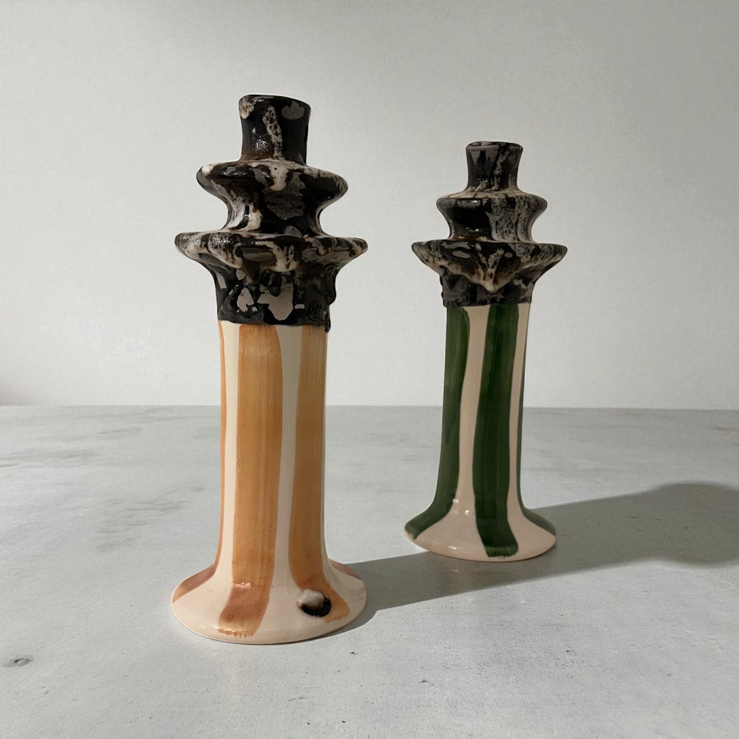 Small Ceramic Candelabra - Peach Stripe