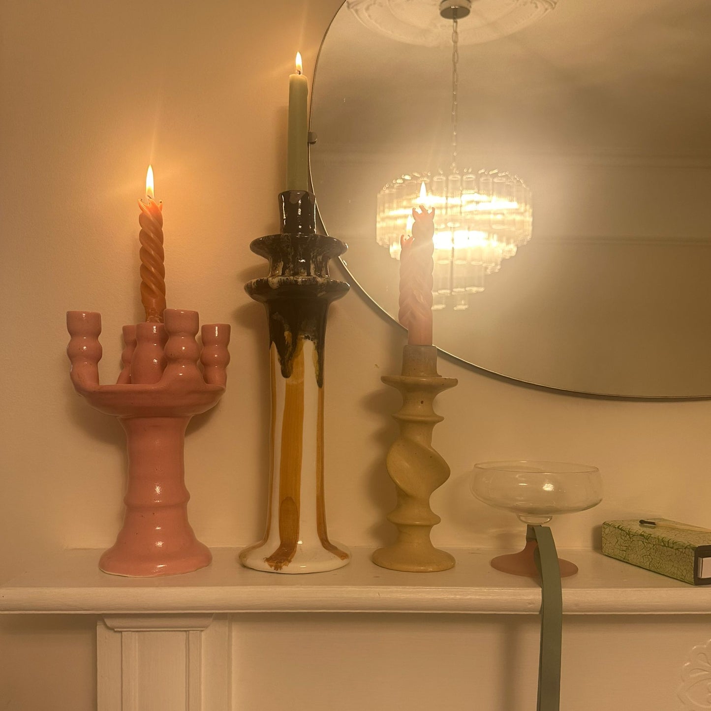 5-Head Ceramic Candelabra - Pink