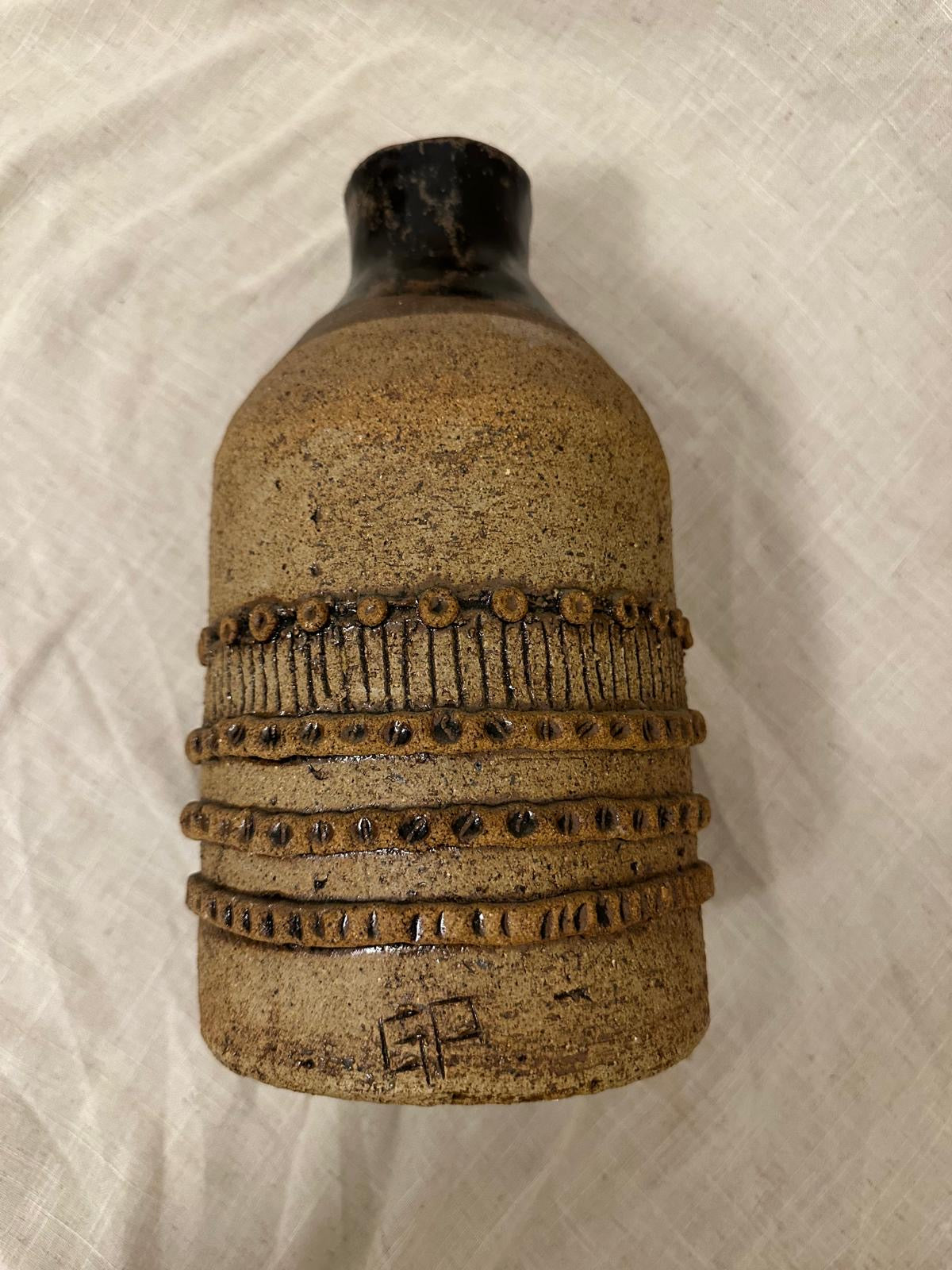 Banded Stoneware Bottle Vase