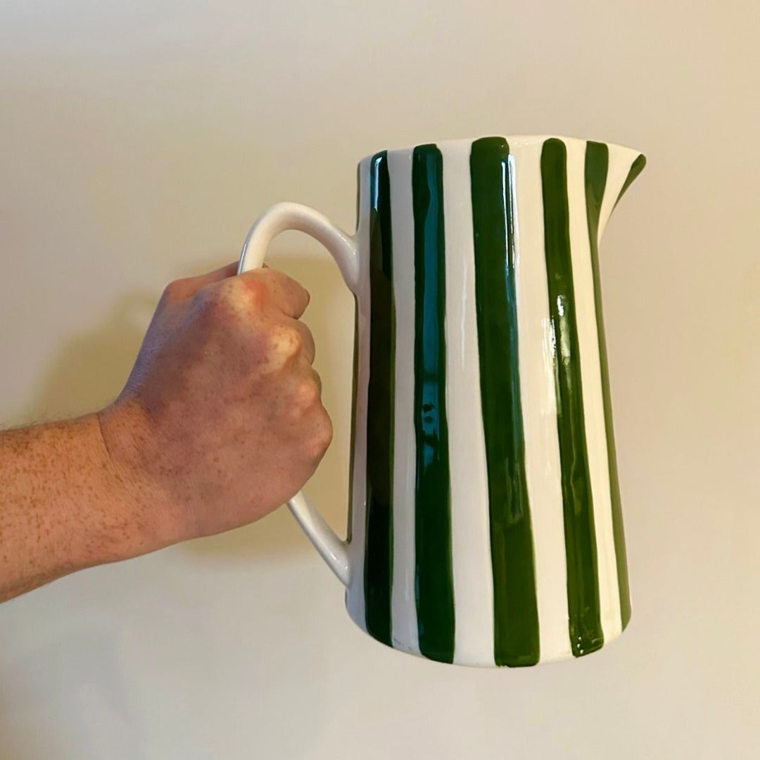 Green & White Stripe Pitcher