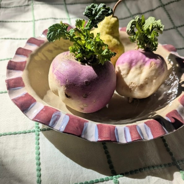 Baby Pink & Burgundy Frill Serving Bowl