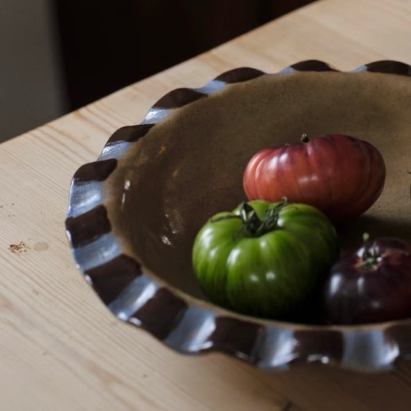 Baby Blue & Chocolate Brown Frill Serving Bowl