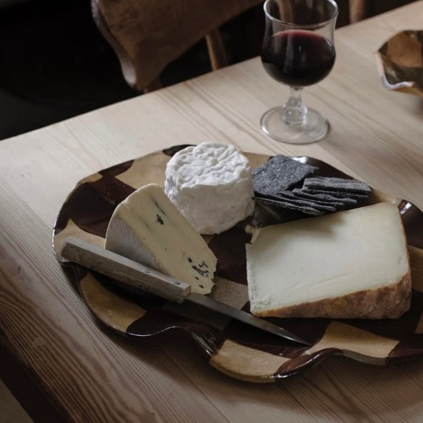 Chocolate Brown Wavy Oval Check Serving Platter