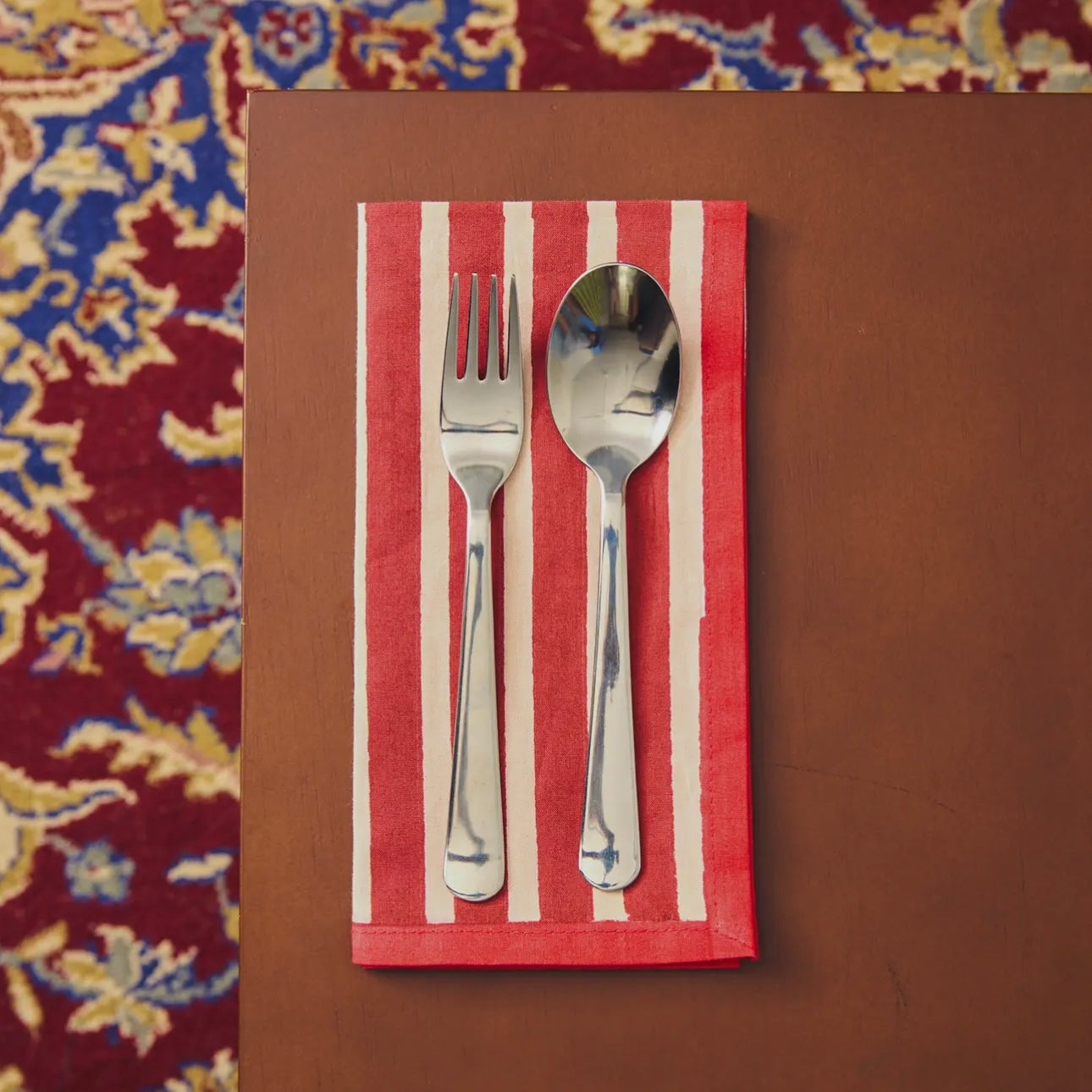 Block Stripe Napkins - Crimson Red / Blush