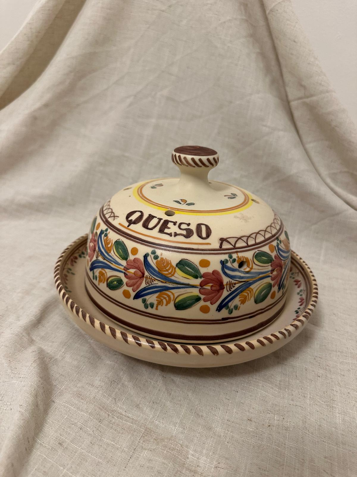 Vintage "Queso" Hand-Painted Cheese Dome