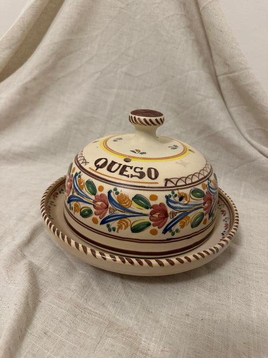 Vintage "Queso" Hand-Painted Cheese Dome