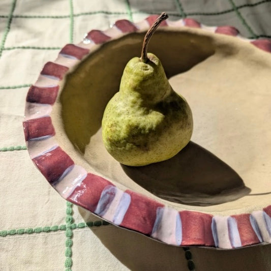 Baby Pink & Burgundy Frill Serving Bowl