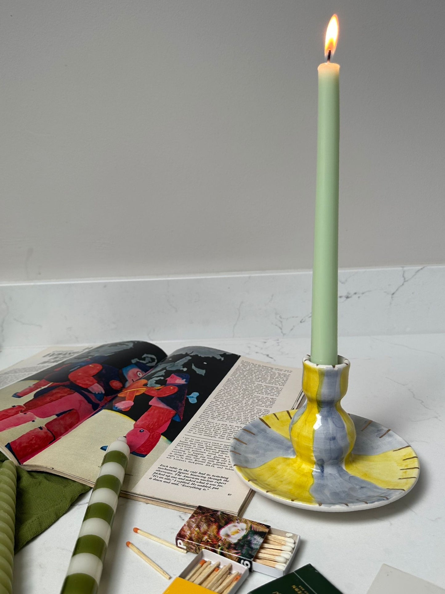 Yellow and Grey Check Candlestick