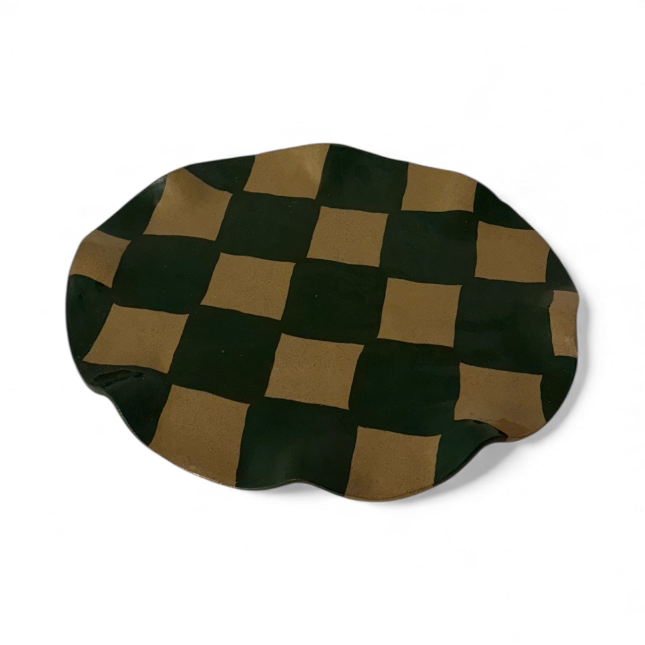Green Wavy Oval Check Serving Platter