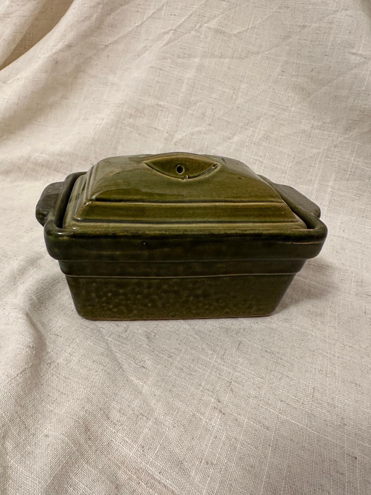 Vintage Olive Glazed Butter Dish