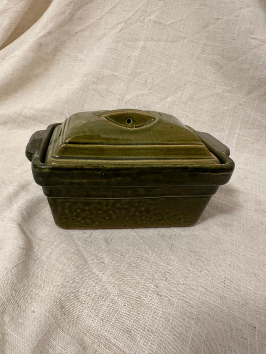 Vintage Olive Glazed Butter Dish