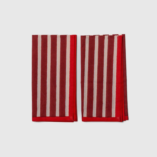 Block Stripe Napkins - Crimson Red / Blush