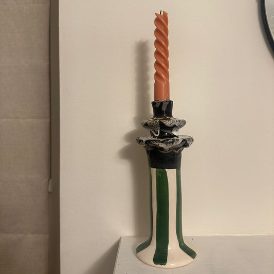 Small Ceramic Candelabra - Green Stripe