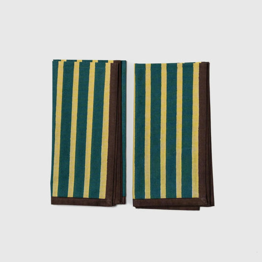 Block Stripe Napkins - Lemon / Forest Green