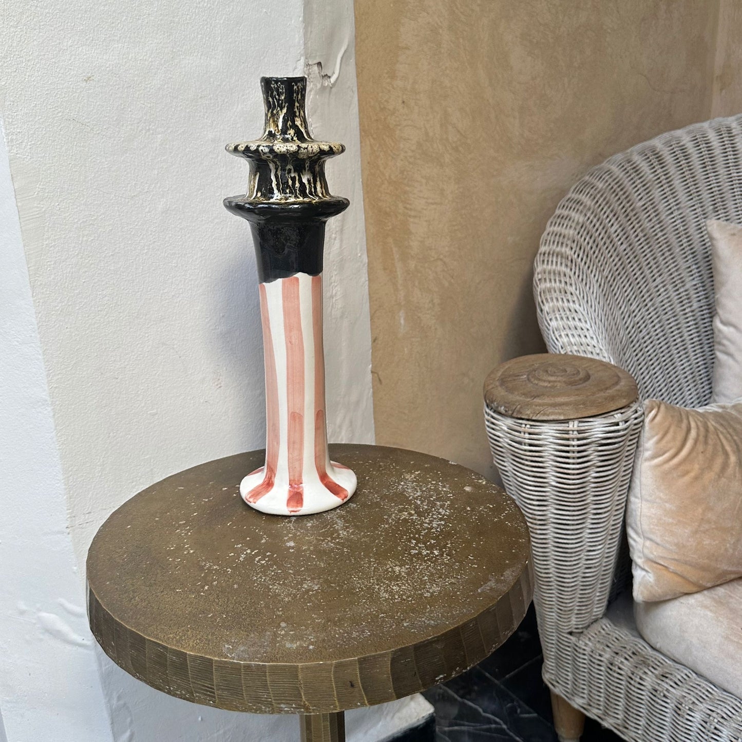 Large Ceramic Candelabra - Peach Stripe