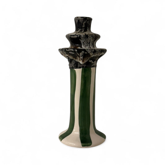 Small Ceramic Candelabra - Green Stripe