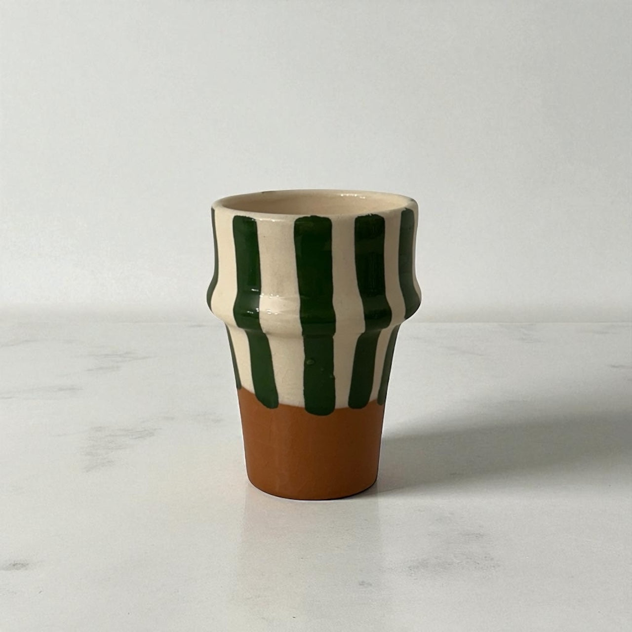 Beldi Moroccan Ceramic Cup (Green & White Stripe)