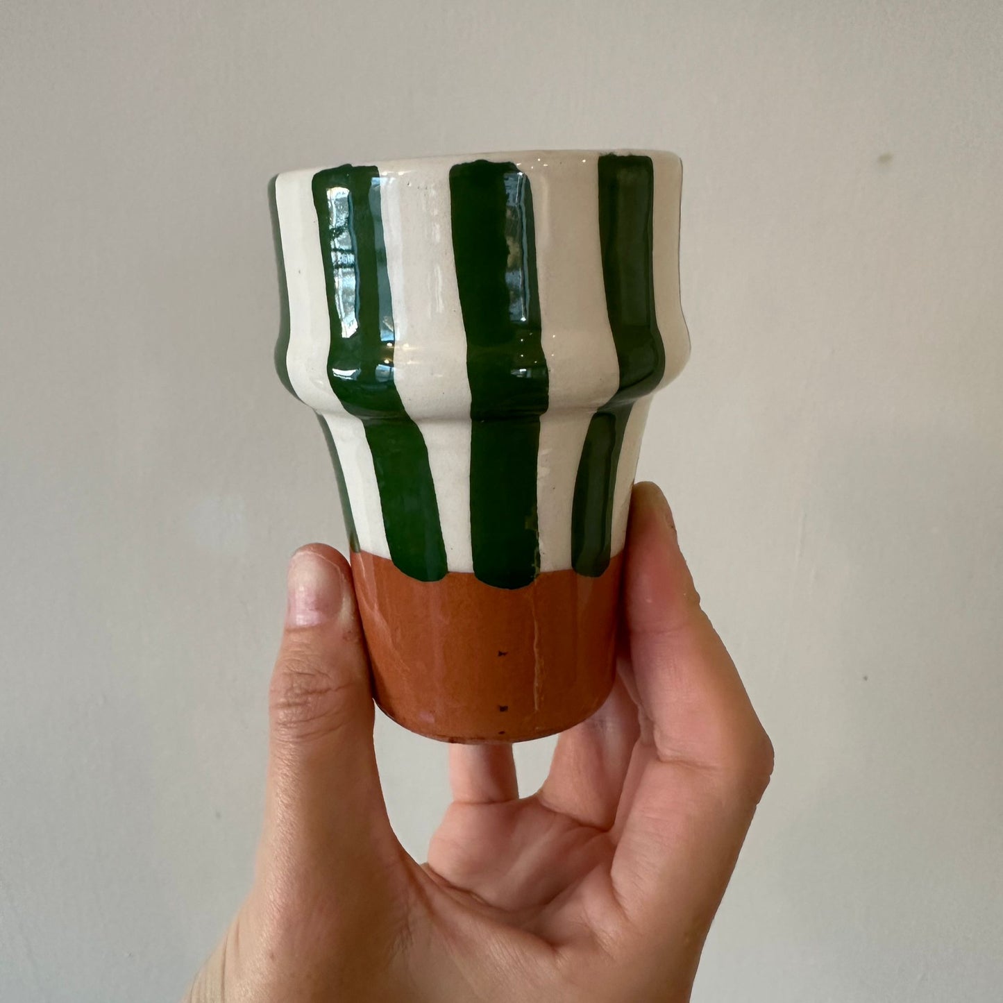 Beldi Moroccan Ceramic Cup (Green & White Stripe)