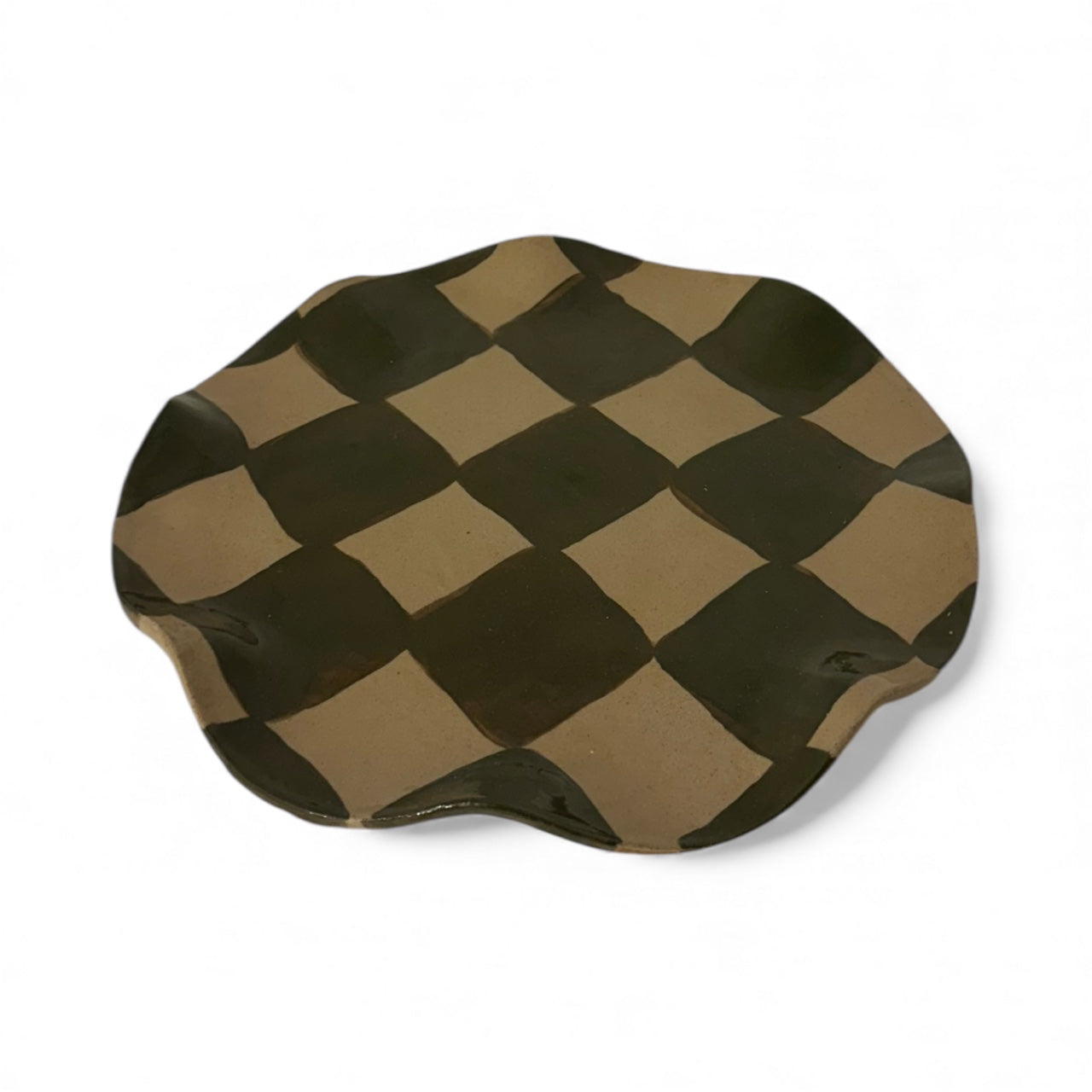 Smokey Olive Wavy Round Check Serving Platter
