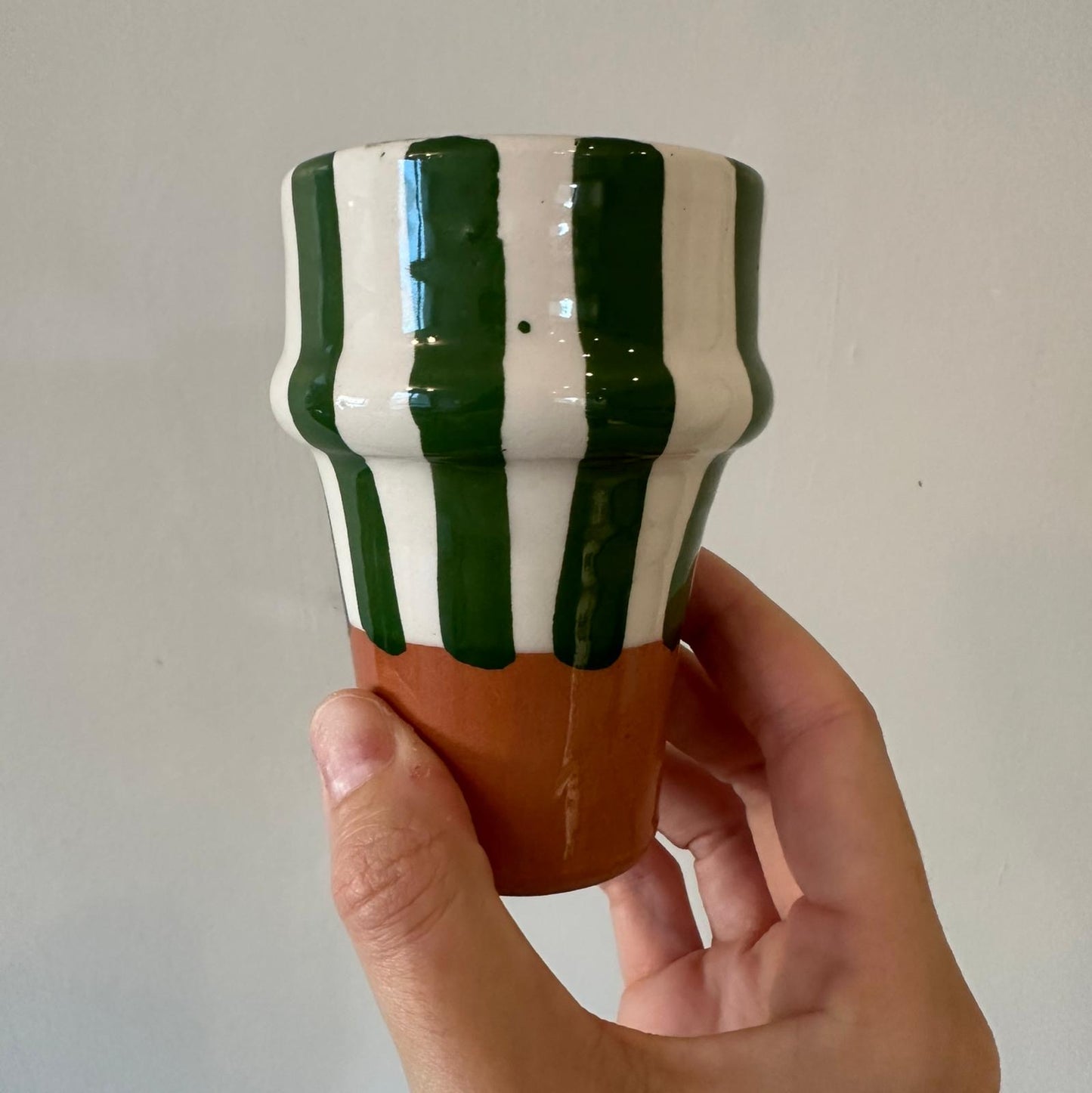 Beldi Moroccan Ceramic Cup (Green & White Stripe)