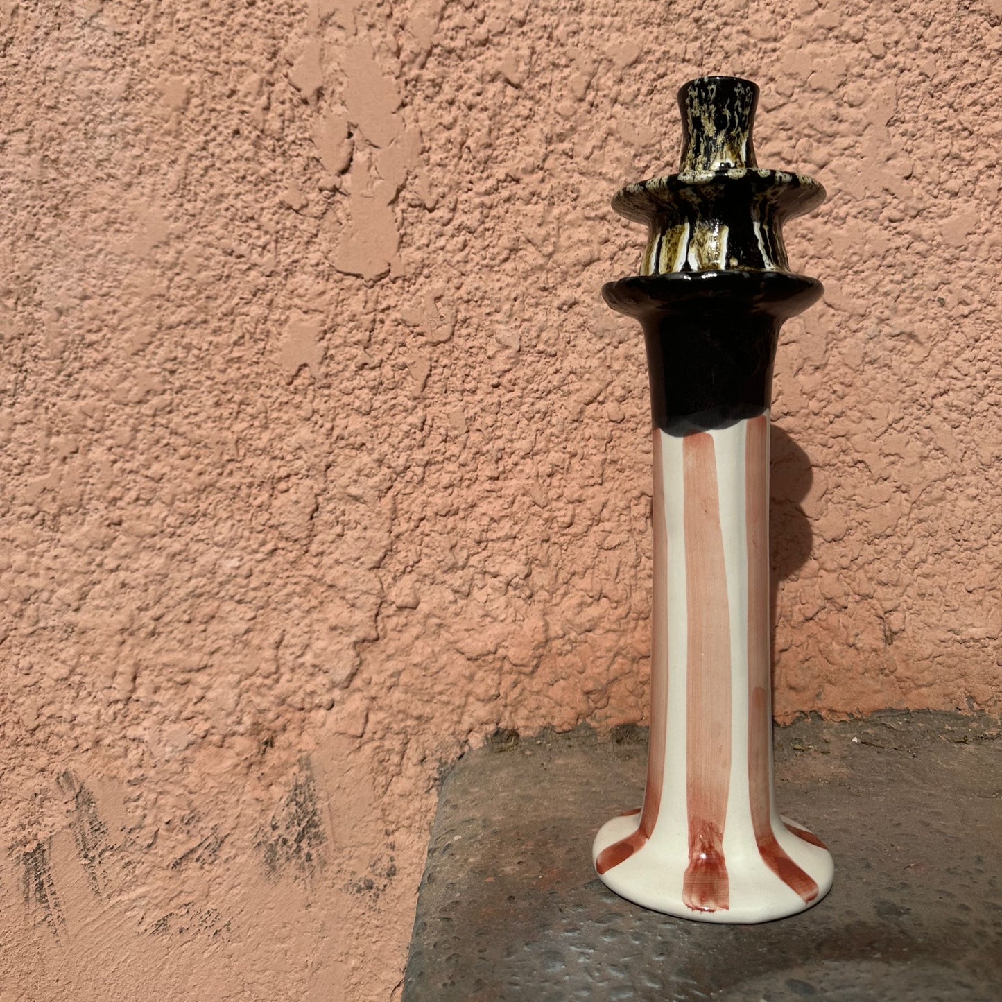 Large Ceramic Candelabra - Peach Stripe