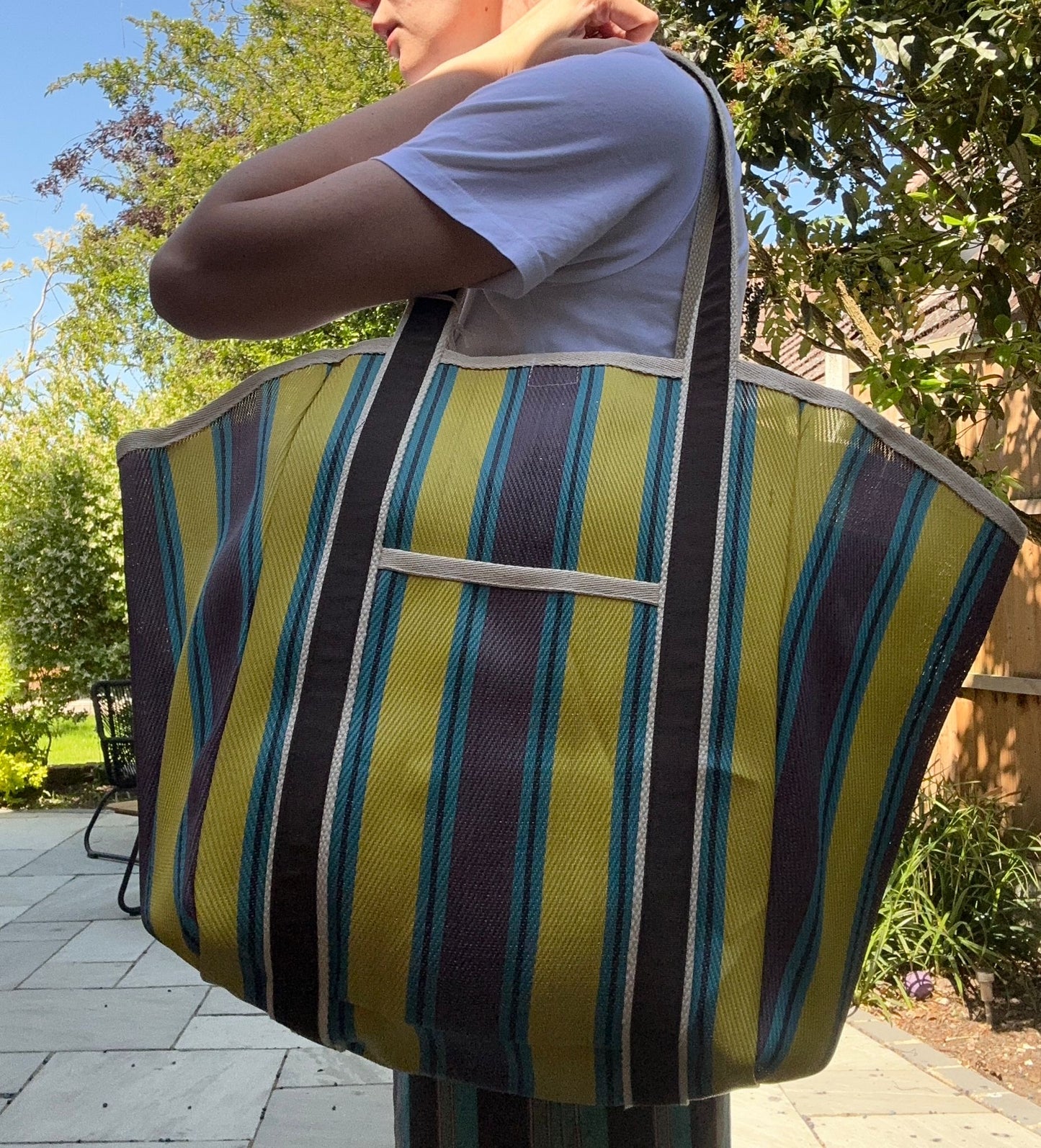 Woven Stripe Tote Bag - Brown & Yellow