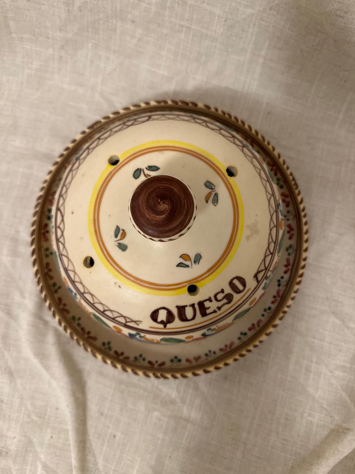 Vintage "Queso" Hand-Painted Cheese Dome