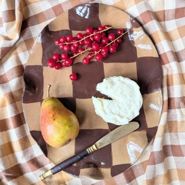 Chocolate Brown Wavy Oval Check Serving Platter