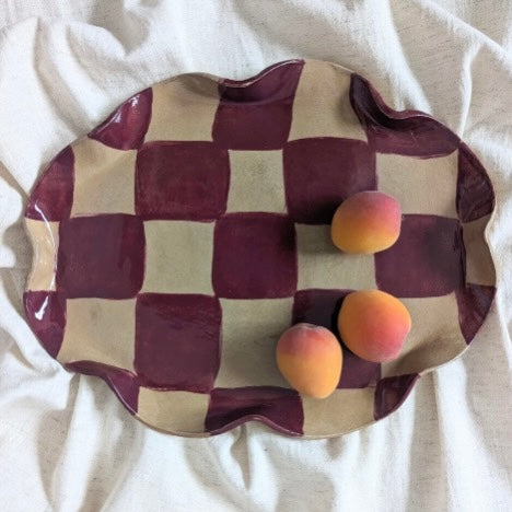 Burgundy Wavy Oval Check Serving Platter