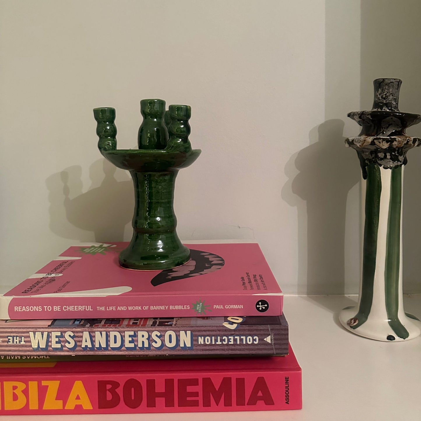 Large Ceramic Candelabra - Green Stripe