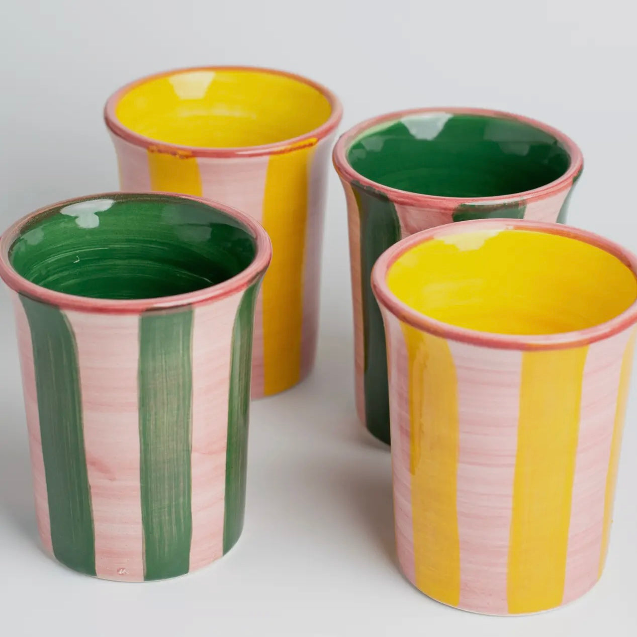 Ceramic Breakfast Tumbler (Pink & Yellow Stripe)