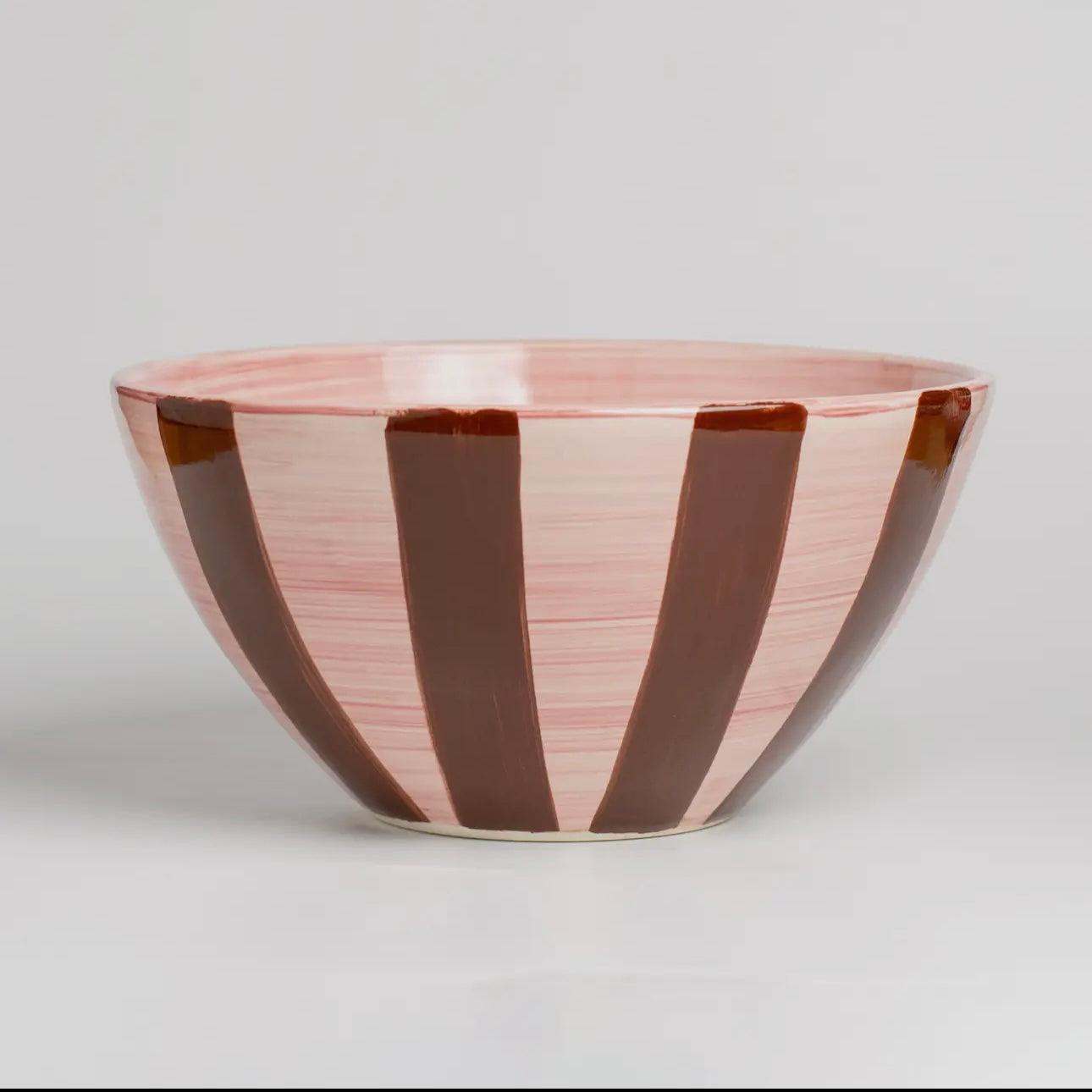 Large Ceramic Salad Bowl (Pink & Brown Stripe)