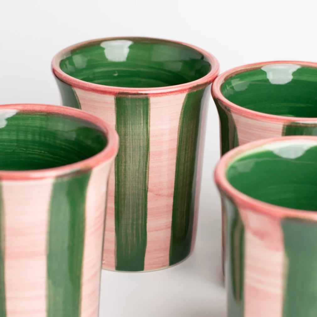 Ceramic Breakfast Tumbler (Pink & Green Stripe)