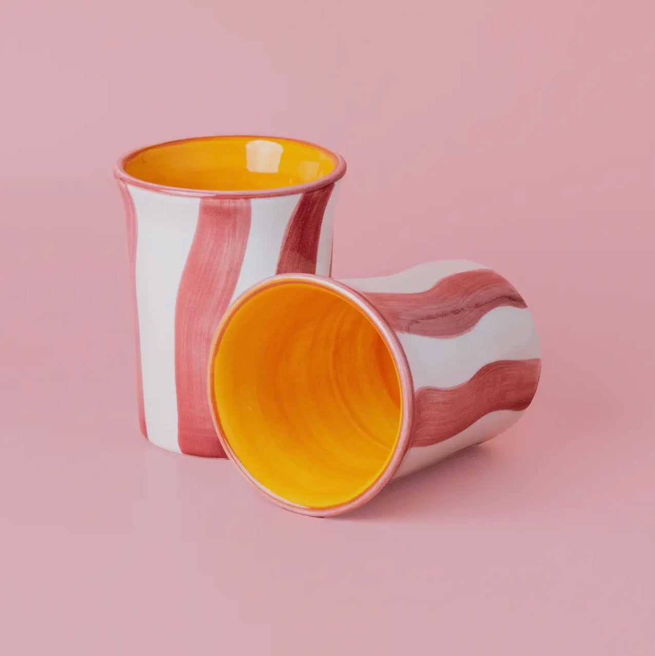 Ceramic Breakfast Tumbler (Pink & White Stripe)