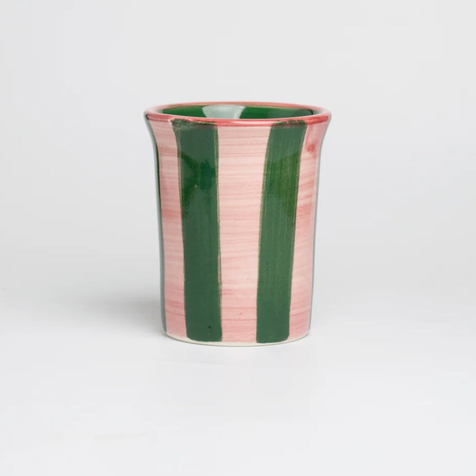 Ceramic Breakfast Tumbler (Pink & Green Stripe)