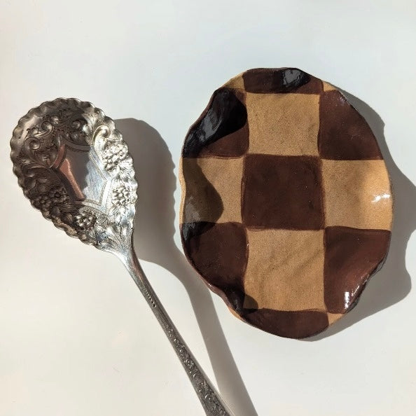 Brown Check Spoon Rest