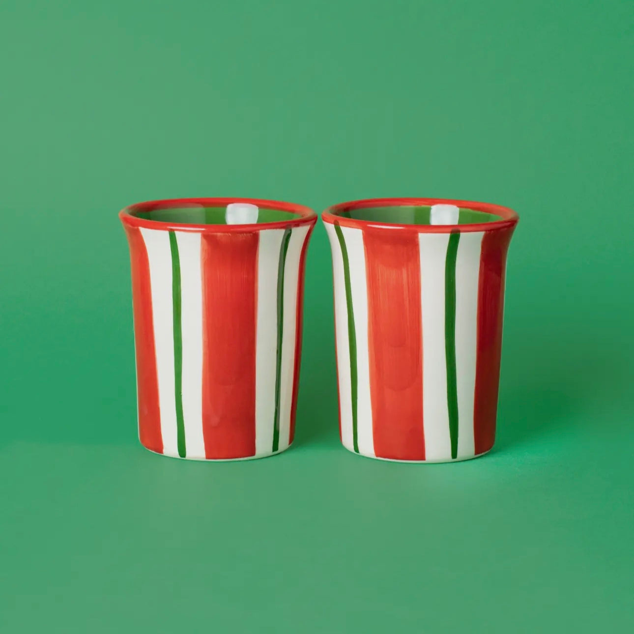 Ceramic Breakfast Tumbler (Red, White & Green Stripe)